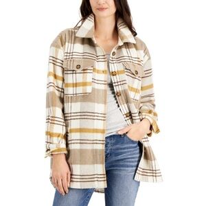 Style & Co Macys Shirt Jacket Coat Plaid Cream Grey Yellow Shacket XXL Warm